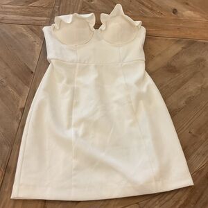 NBD Strapless Ruffle‎ White Mini Bustier Dress